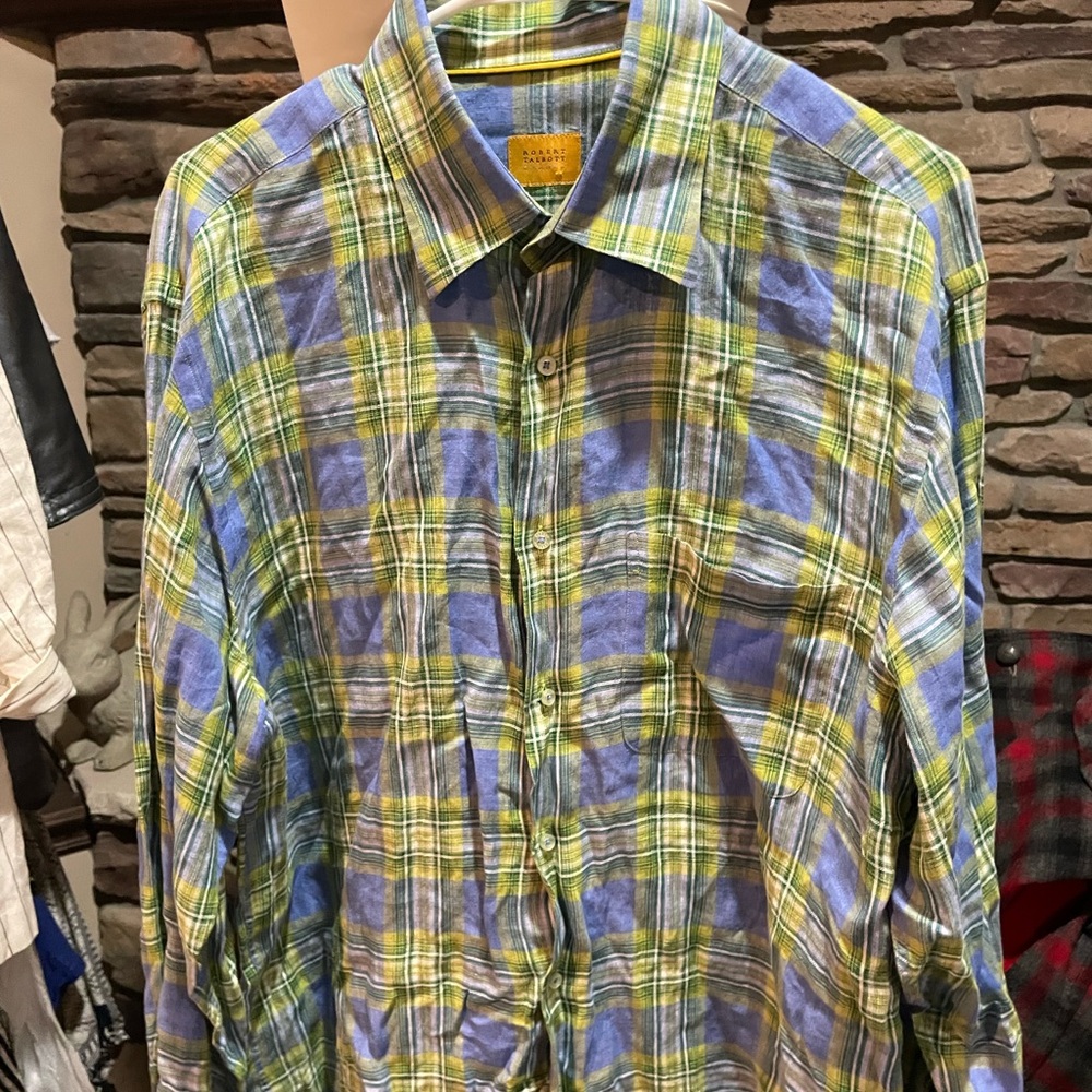 Robert Talbott Blue and Green Plaid Casual Shirt